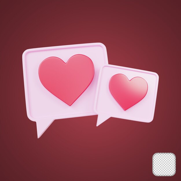 Chat Love Two Heart Icon 3D-Illustration