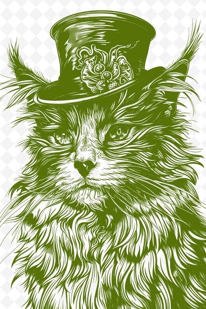 PSD le chat maine coon portant un chapeau haut avec un expres animal sophistiqué sketch art vector collections