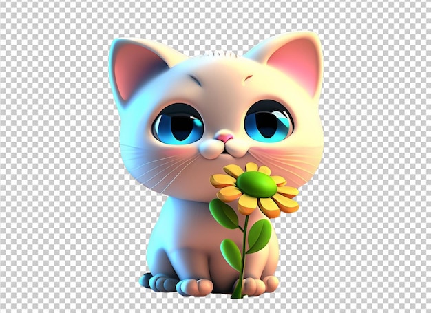 Chat Mignon 3d Avec Fleur