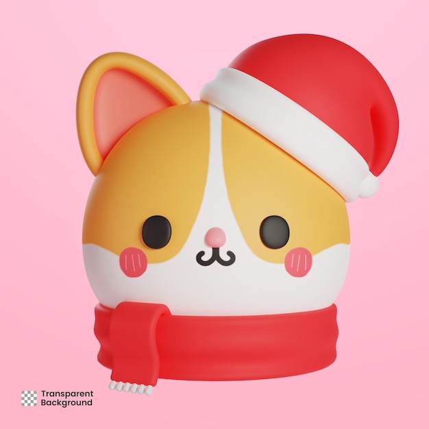 PSD chat mignon 3d portant un chapeau et une écharpe de noël