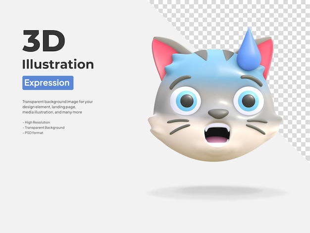 Chat Mignon Panique Visage Expression Icône Dessin Animé 3d Render Illustration