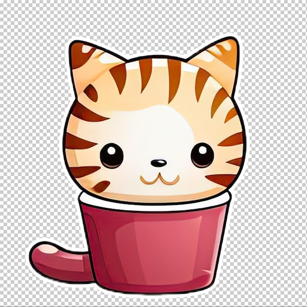 PSD chat mignon sur une tasse avec de belles couleurs pour des autocollants ou des images clipart