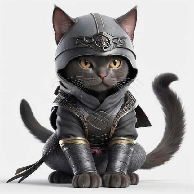 PSD un chat ninja sur fond blanc