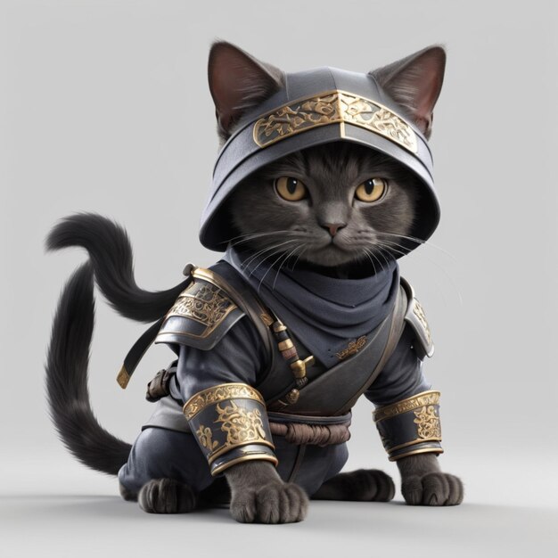 PSD un chat ninja sur fond blanc