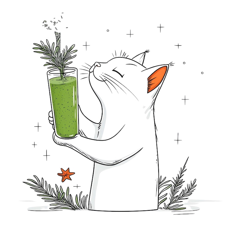 PSD un chat noir déguste un smoothie vert rafraîchissant