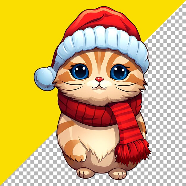 PSD chat portant un chapeau de noël mignon illustration de clipart pour la conception d'autocollant