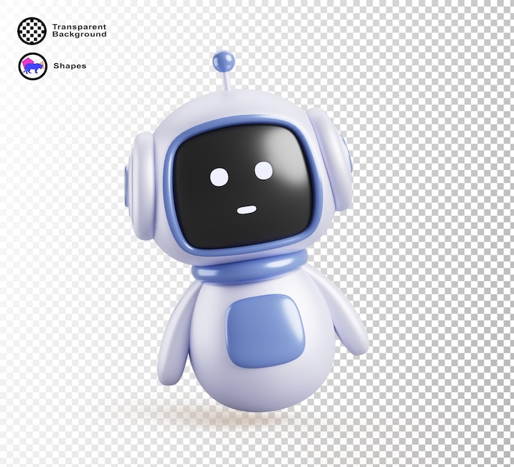 PSD chatbot robot 3d render icono dibujos animados gracioso ai bot personaje con cara linda tecnología informática mascota servicio de apoyo asistente agente digital virtual aislado en fondo blanco