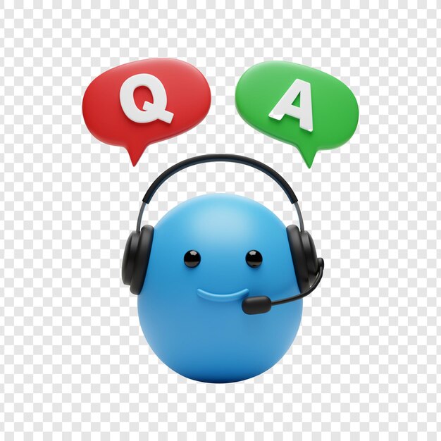 Chatbot de servicio al cliente de dibujos animados en 3D con burbujas de habla QampA en un fondo transparente