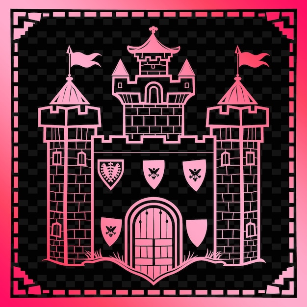PSD le château garde le contour avec un cadre crénelé et un bouclier symbo illustration frames collection de décoration