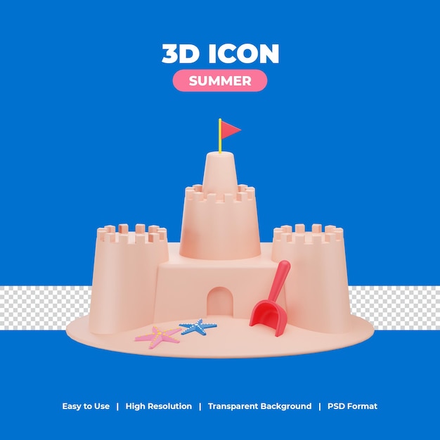 Château De Sable Avec Illustration D'icône De Rendu 3d