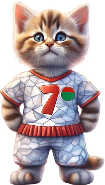 PSD un chaton de football un chaton mignon dans un uniforme de football