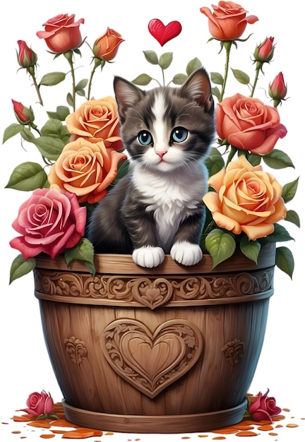 PSD chaton mignon dans un pot de fleur aigénéré