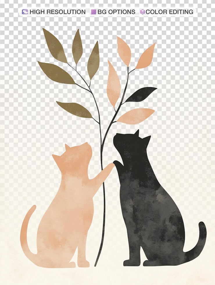 PSD des chats capricieux à la silhouette d'une feuille d'olive