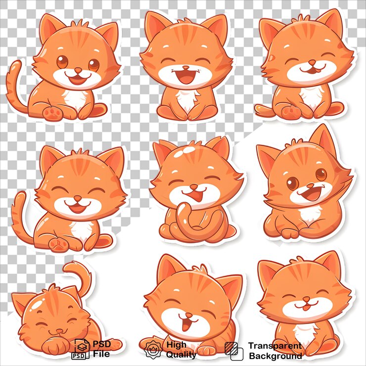 Des chats orange posent sur un fond blanc