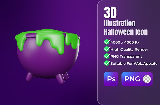 Chaudron Magique De Rendu 3d Icône Halloween