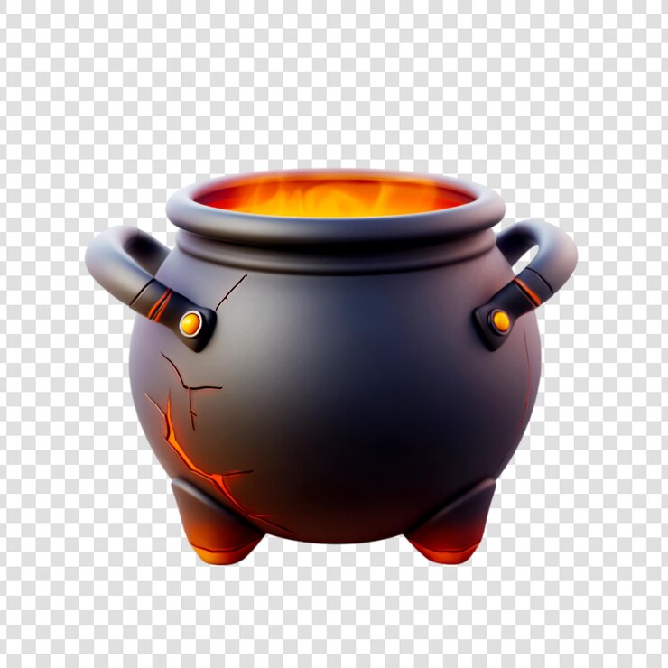 PSD chaudron de sorcières d'halloween rendu en 3d avec de la bière bouillante sur un fond transparent