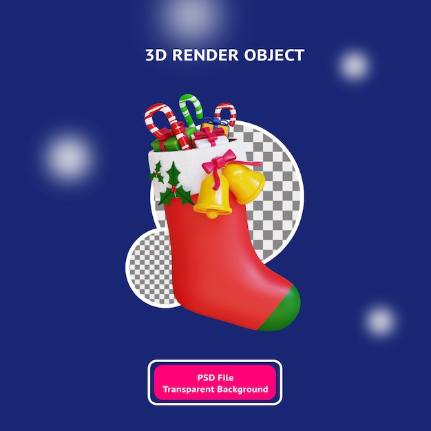 Chaussette Verte Rouge De Noël 3d Avec Des Bonbons Et Des Objets D'illustration Cadeau Rendus