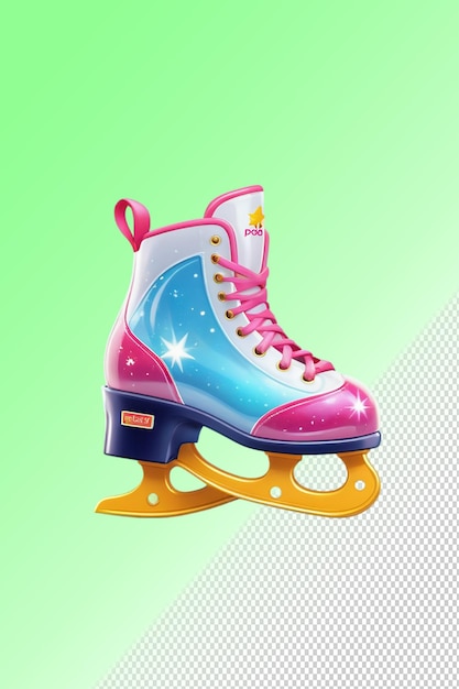 PSD une chaussure de patinage sur glace colorée avec le mot glace dessus