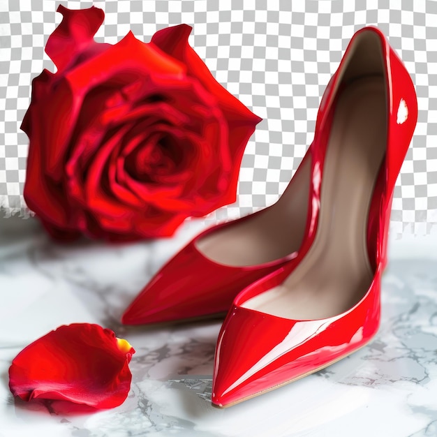 PSD une chaussure rouge avec une rose sur le bas