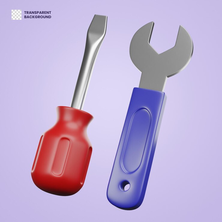 PSD chave 3d equipamento manutenção renderização oficina consertar ícone de tecnologia de ferramenta