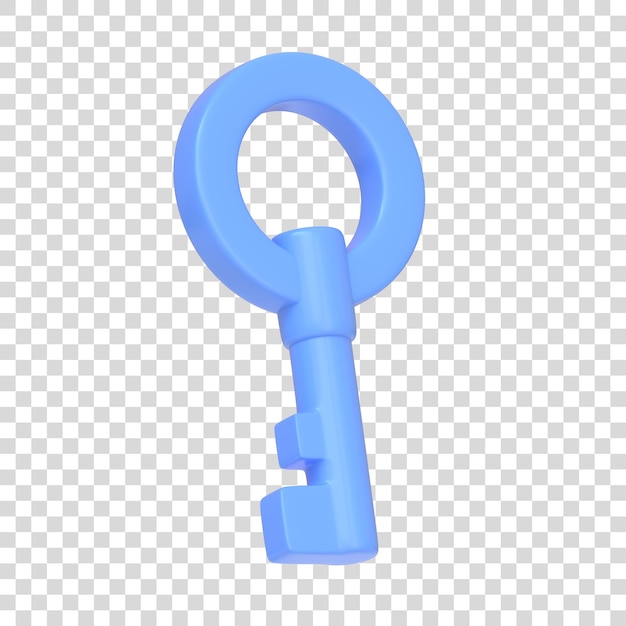 Chave azul isolada no fundo branco ícone 3D sinal e símbolo desenho animado estilo mínimo 3D render