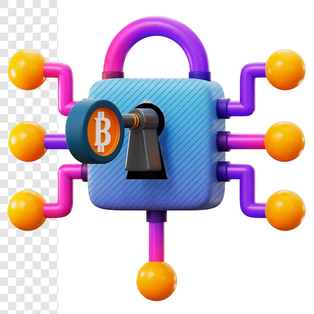 PSD chave de criptografia bitcoin de ilustração 3d