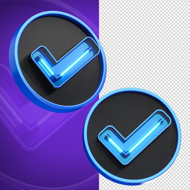 PSD check 3d neon verificado azul