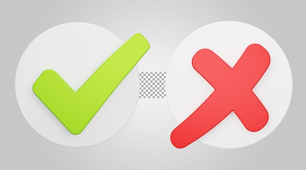 check cross button isolated on transparent background 3d render