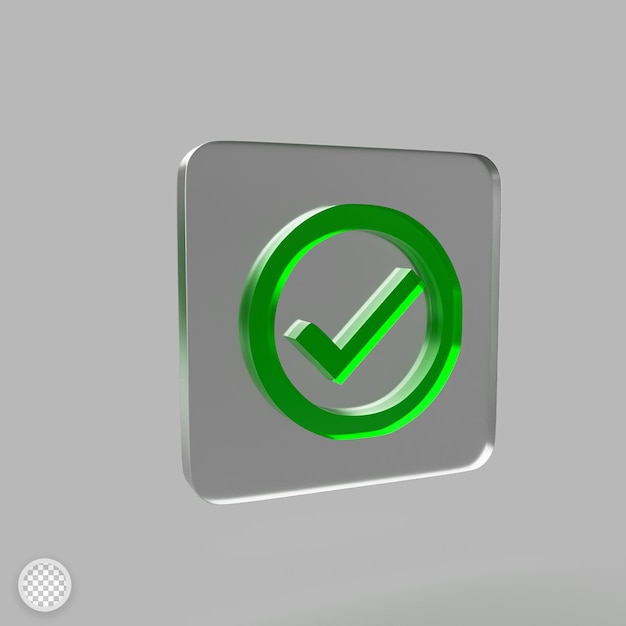 check icon with glass effect 3d render illustration