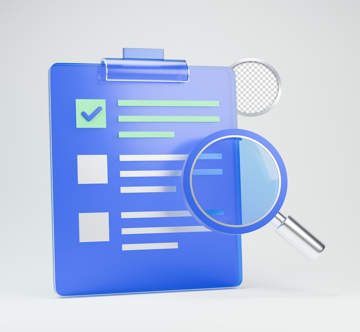 PSD checklist and magnifying glass for research and assessment