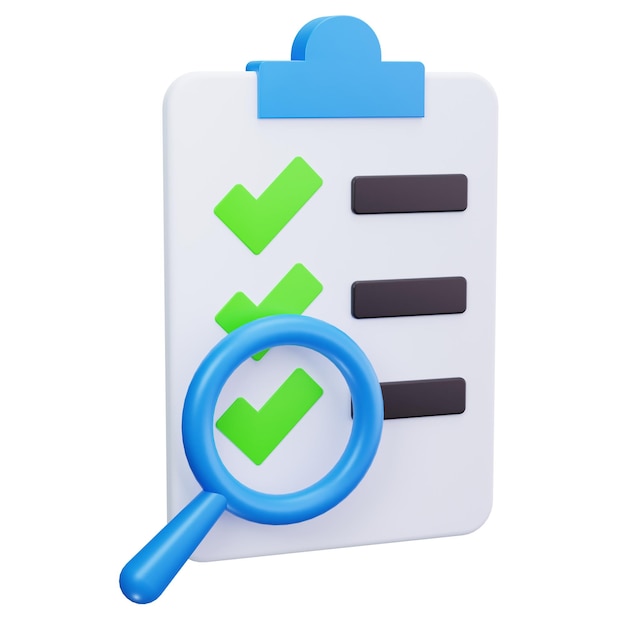 Checklist and magnifying glass icon for task management and assessment