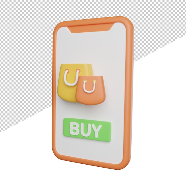 Checkout shopping app vista lateral 3d rendering icono ilustración sobre fondo transparente