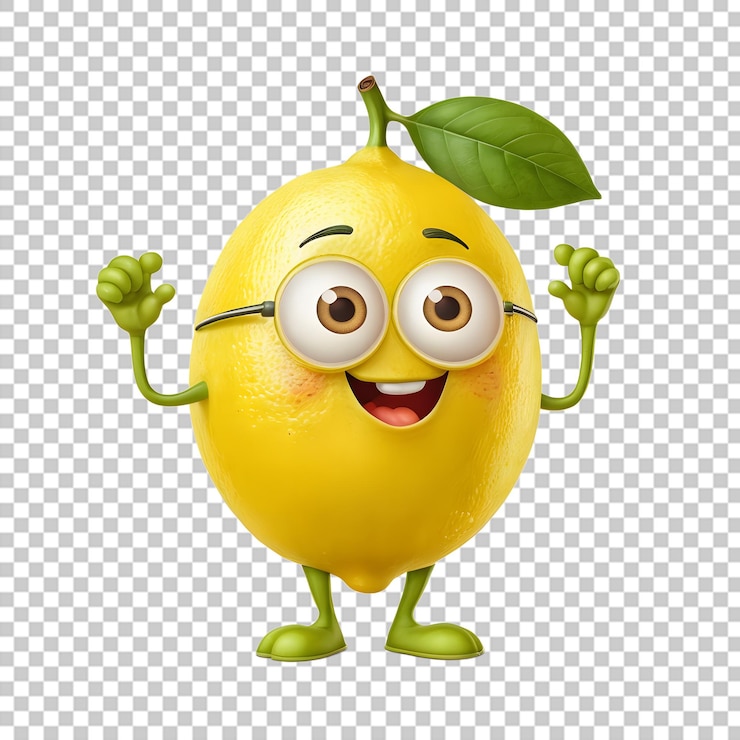 PSD cheerful cartoon lemon with glasses ready for use in various designs