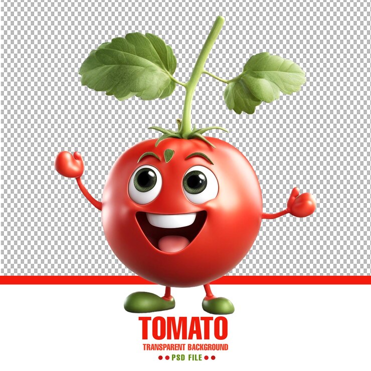 PSD cheerful cartoon tomato character with cute smile happy funny food personage