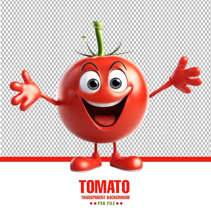 PSD cheerful cartoon tomato character with cute smile happy funny food personage