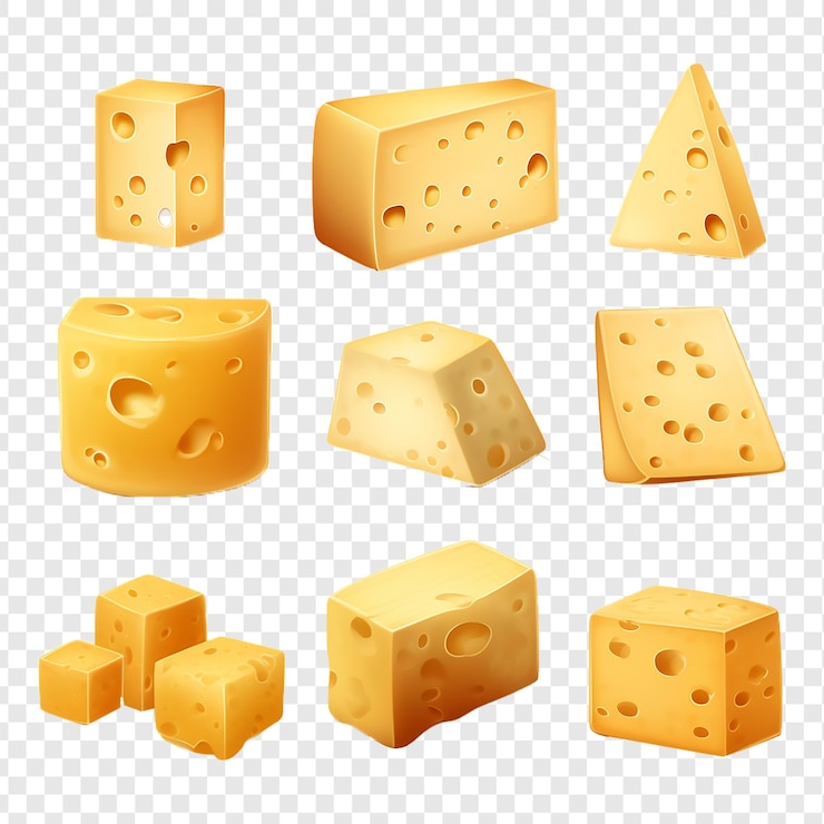 PSD cheese cube set isolated on transparent background