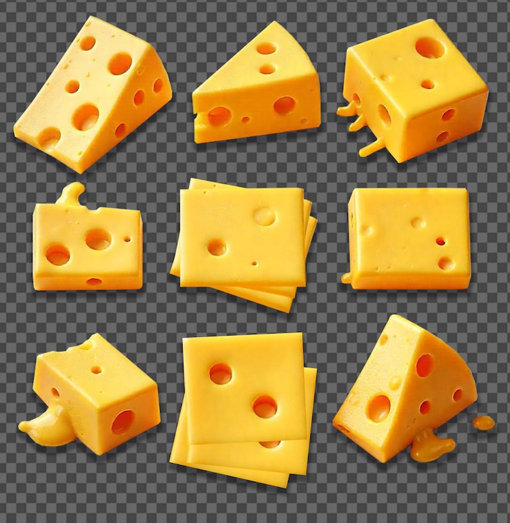 PSD cheese pieces cubes and slices
