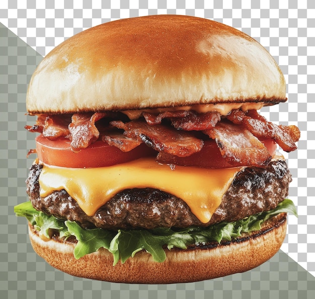 Cheeseburger au bacon de PNG avec des légumes frais