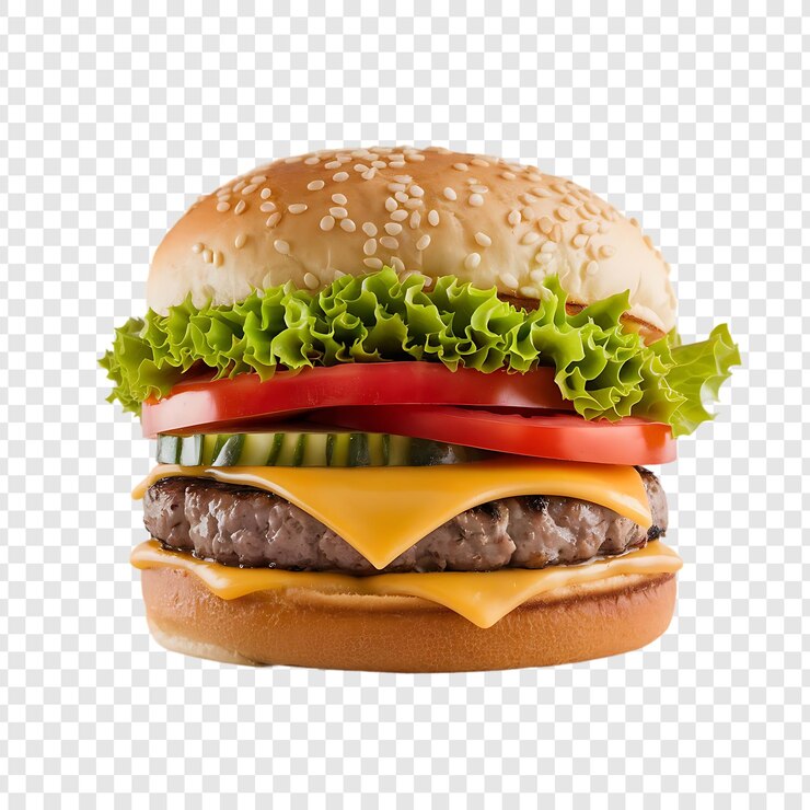 PSD un cheeseburger avec une laitue verte dessus
