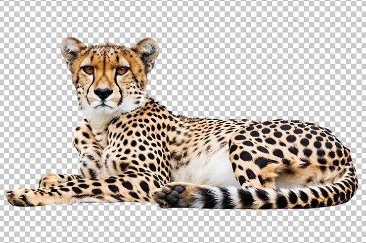 PSD cheetah acostado aislado contra un fondo transparente