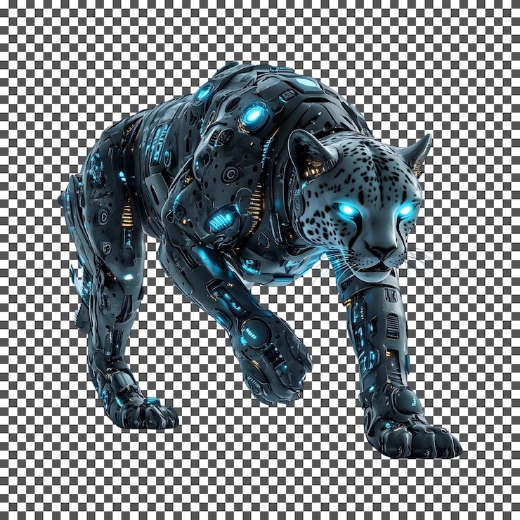 PSD cheetah cibernético isolado em fundo transparente