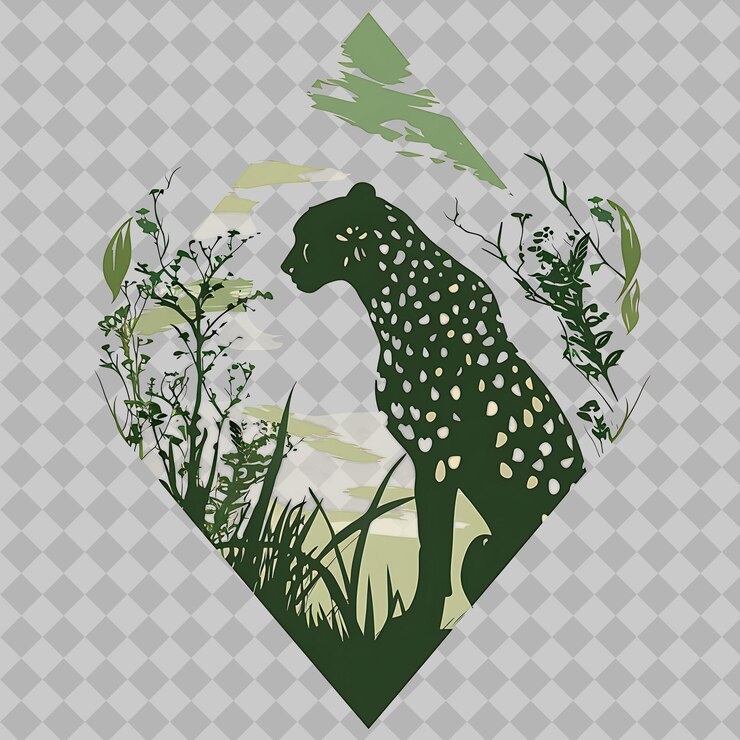 PSD cheetah dentro de uma silhueta de savana de diamante adornada com uma aquarela png coleções de vida selvagem