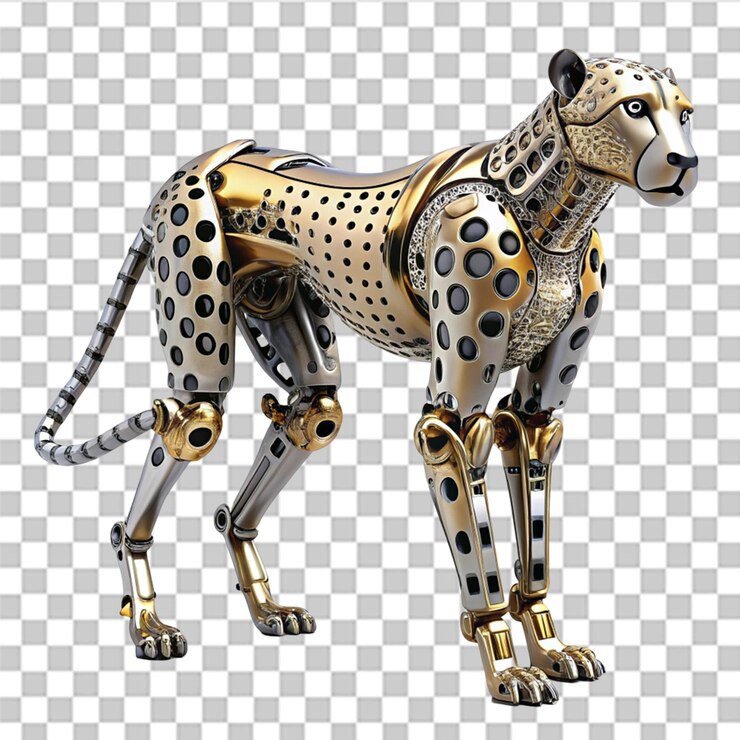 PSD cheetah mecánico con cuerpo aerodinámico aislado sobre un fondo transparente
