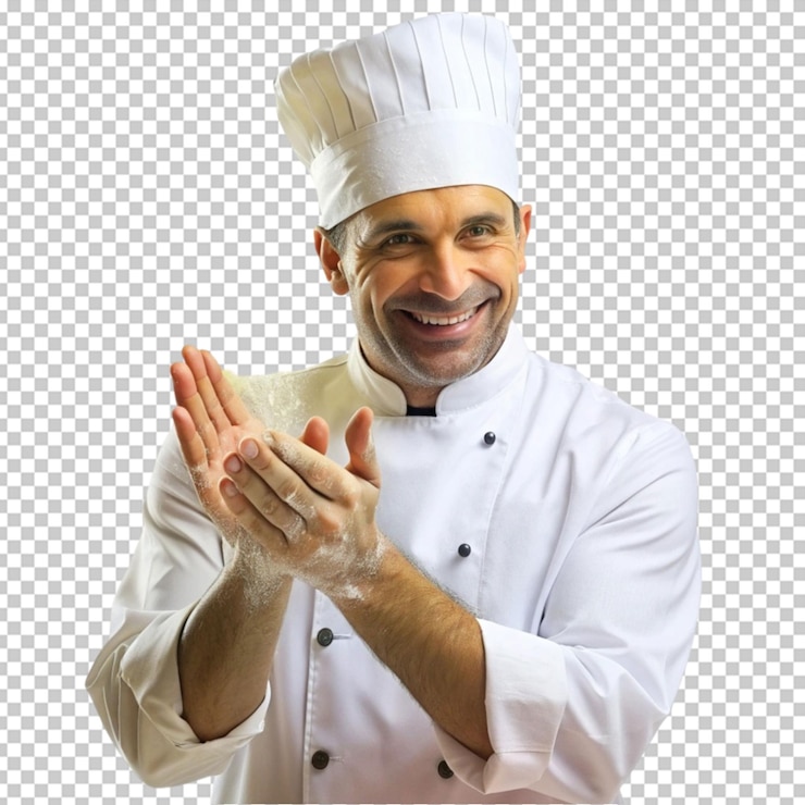 PSD chef aplaude polvo de harina blanca hombre mano