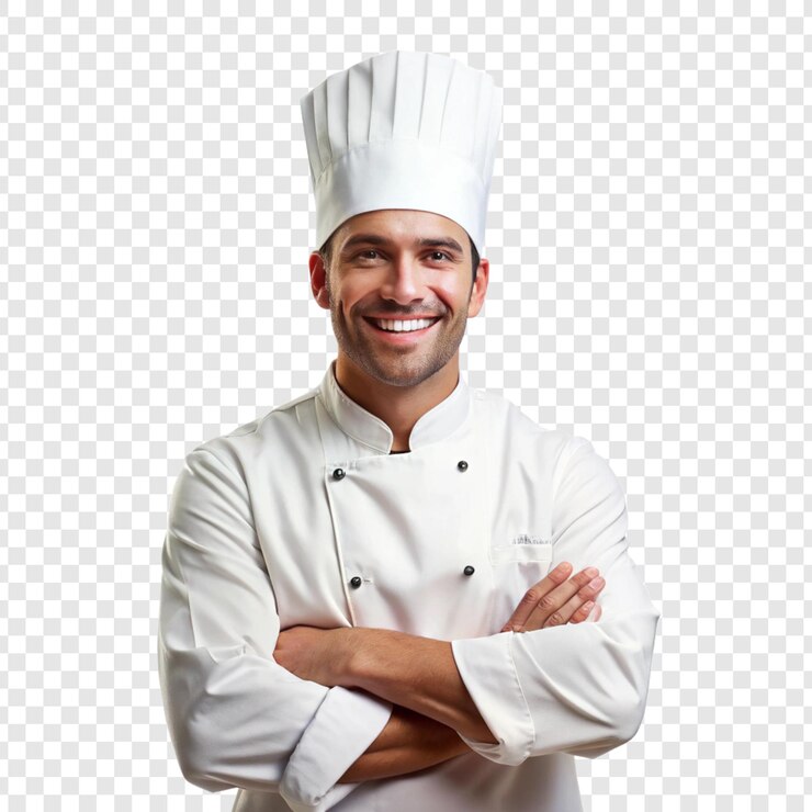 un chef con los brazos cruzados y un sombrero blanco en la cabeza