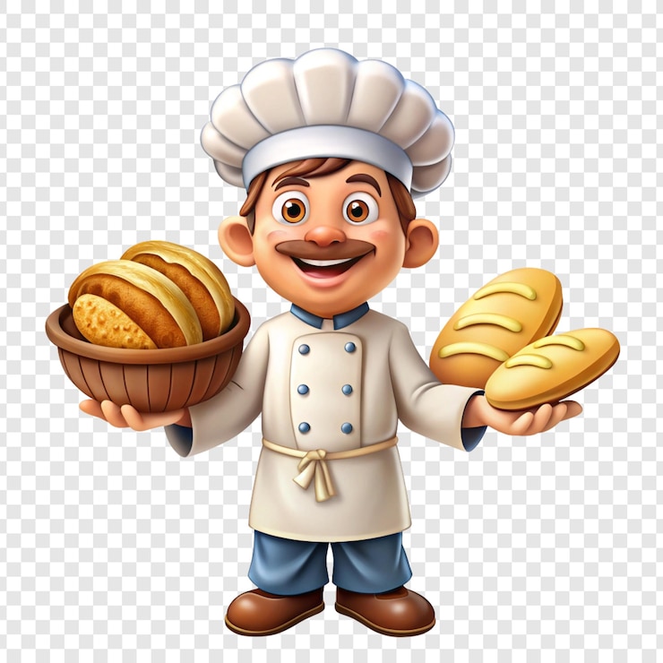 PSD chef con una canasta de panes y una canasa de pan