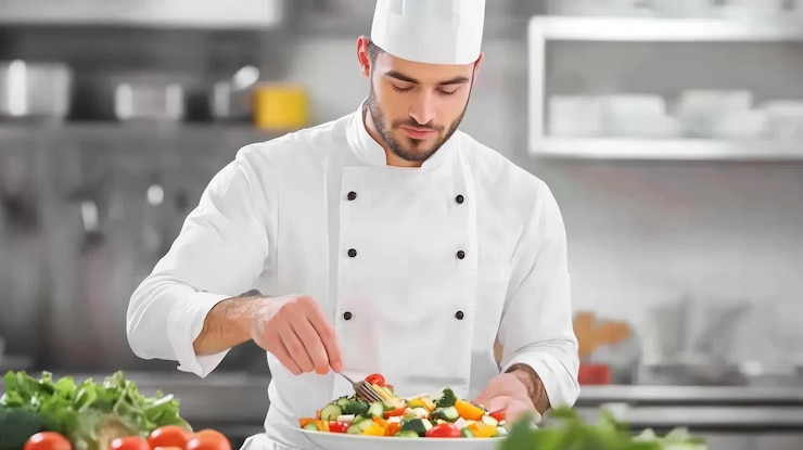 PSD chef che prepara un'insalata di verdure fresche