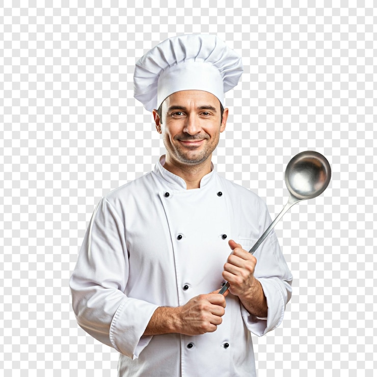PSD un chef con una cuchara en la mano aislado en un fondo transparente