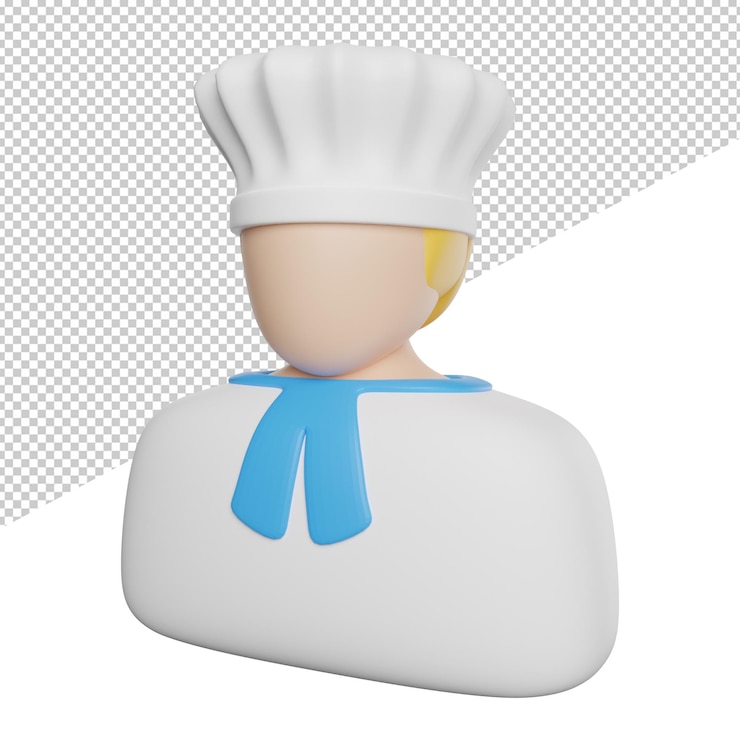 PSD chef cucina cibo vista laterale 3d rendering icona illustrazione avatar su sfondo trasparente