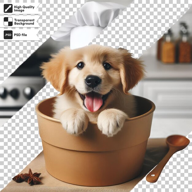 PSD chef de cão psd em uma cozinha com chapéu em fundo transparente